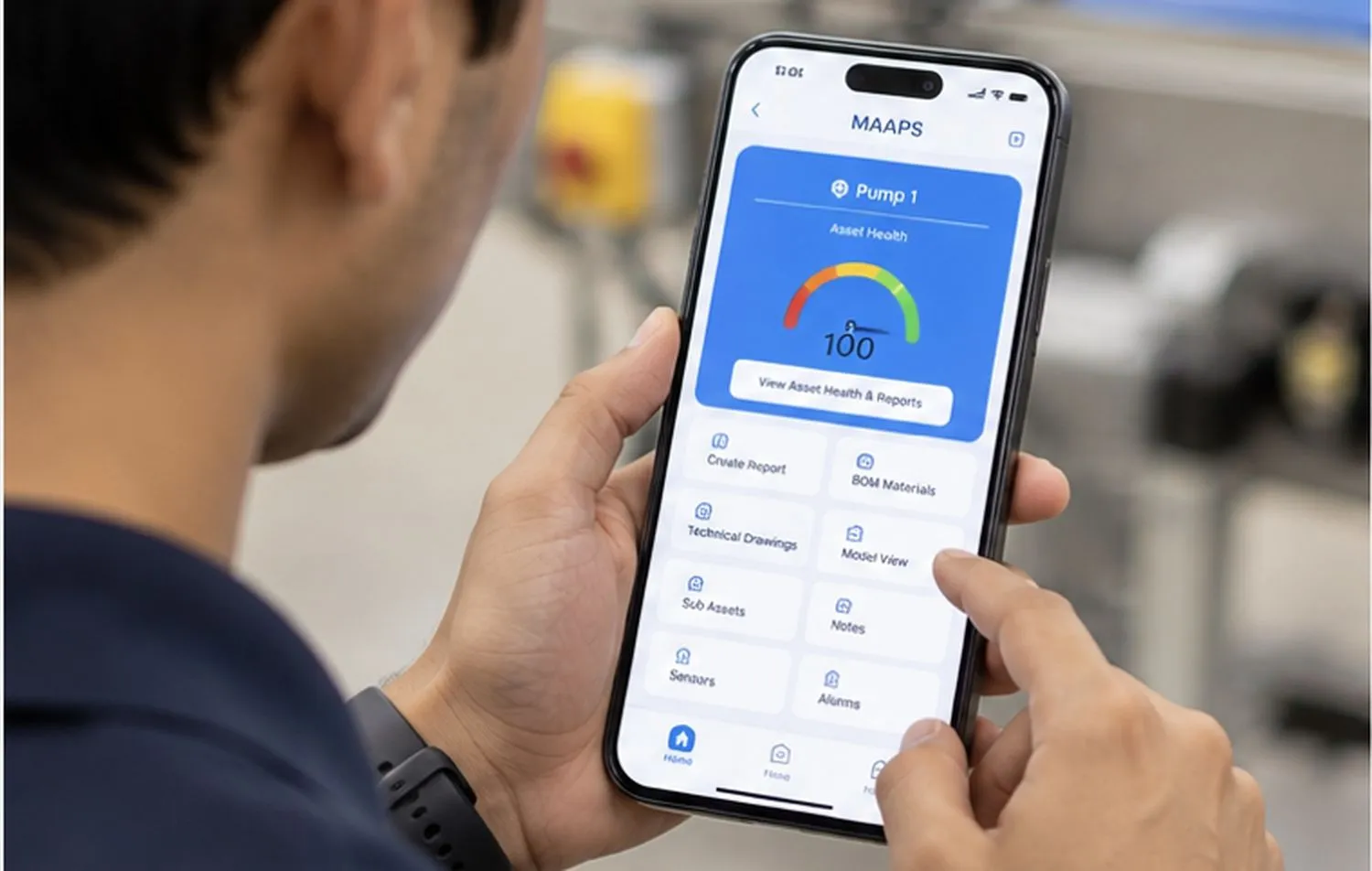 Technician checking asset health in MAAPS Mobile
